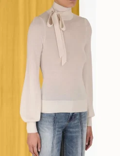 Blouson Tie-Neck Sweater