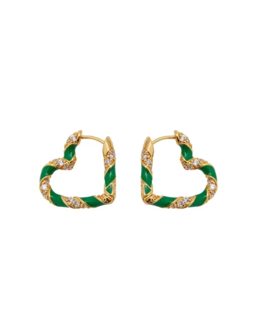 Candy Stripe Pave Heart Hoops