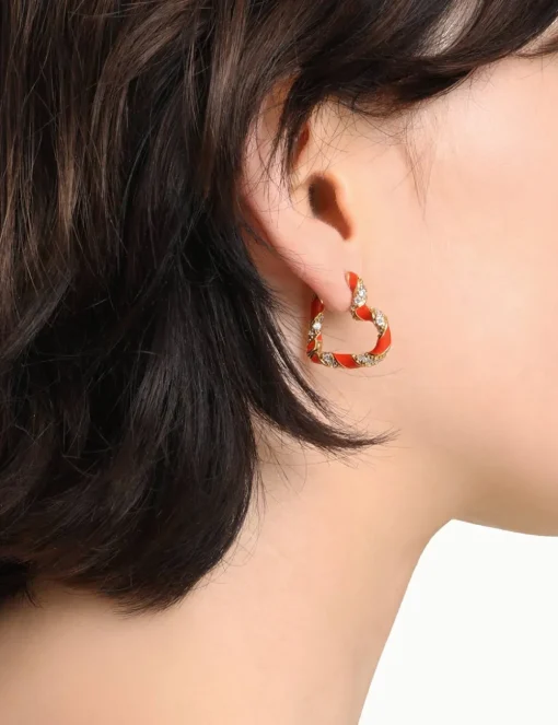 Candy Stripe Pave Heart Hoops