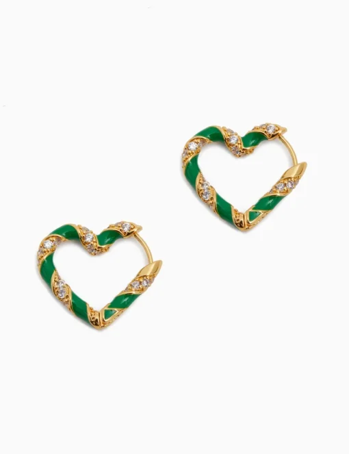 Candy Stripe Pave Heart Hoops
