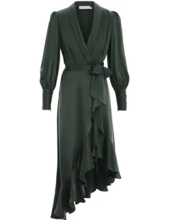 Silk Wrap Midi Dress