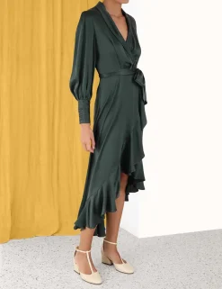 Silk Wrap Midi Dress