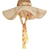 Straw & Printed Silk Sunhat