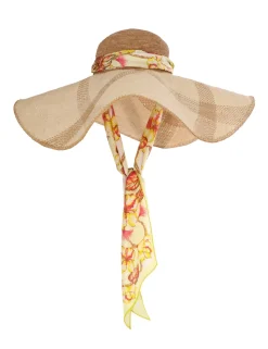 Straw & Printed Silk Sunhat