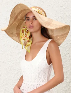 Straw & Printed Silk Sunhat