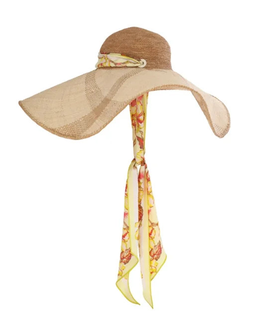 Straw & Printed Silk Sunhat