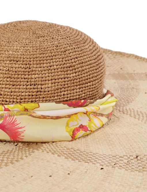 Straw & Printed Silk Sunhat